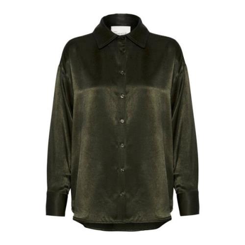 My Essential Wardrobe Elegant Skjortblus med Spetskrage Green, Dam