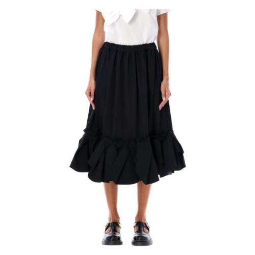 Comme des Garçons Svart Veckad Volangkant Midi Kjol Black, Dam