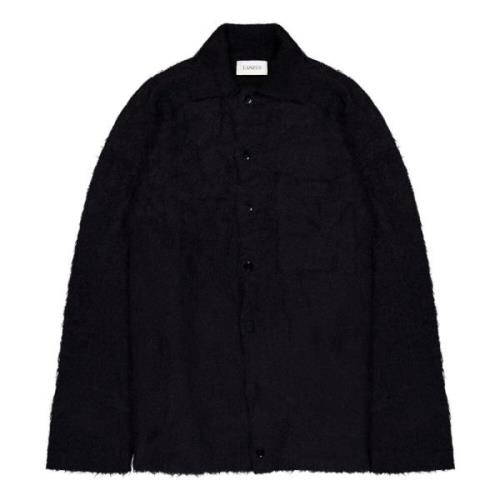 Laneus Oversized Mohair Wool Knit Shirt Black, Herr