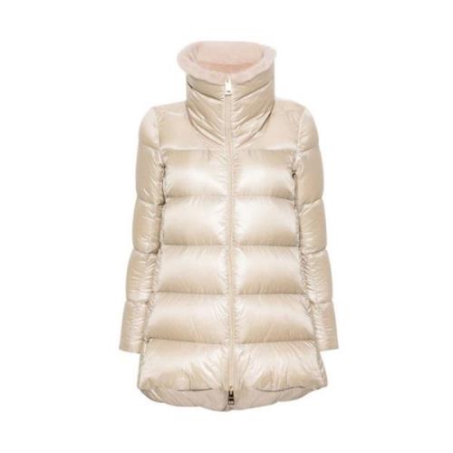 Herno Quiltad Fuskpälskrage Vinterjacka Beige, Dam