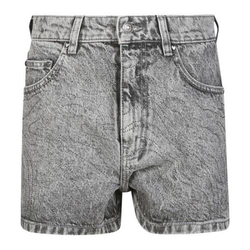 Rotate Birger Christensen Rhinestone Denim Shorts Gray, Dam