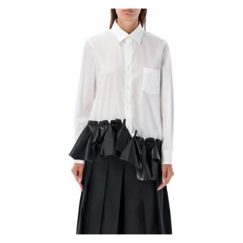 Comme des Garçons Vit X Svart Ruffled Popeline Skjorta White, Dam