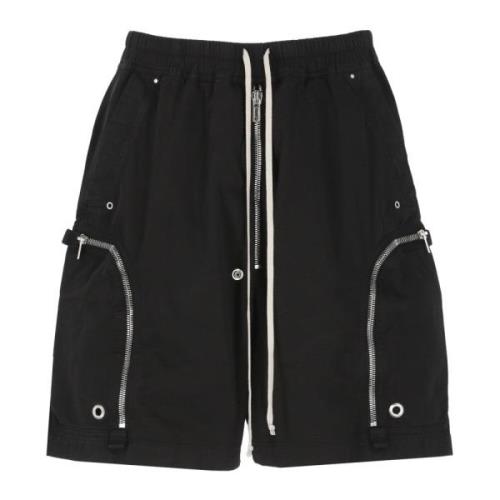 Rick Owens Svarta bomullsbermudashorts med fickor Black, Herr