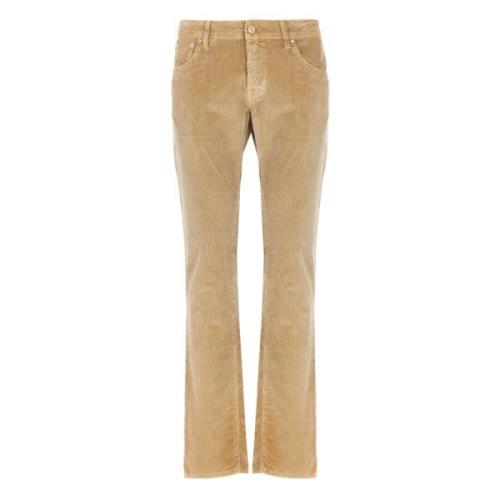 Jacob Cohën Beige Corduroy Byxor med Logotyp Patch Beige, Herr