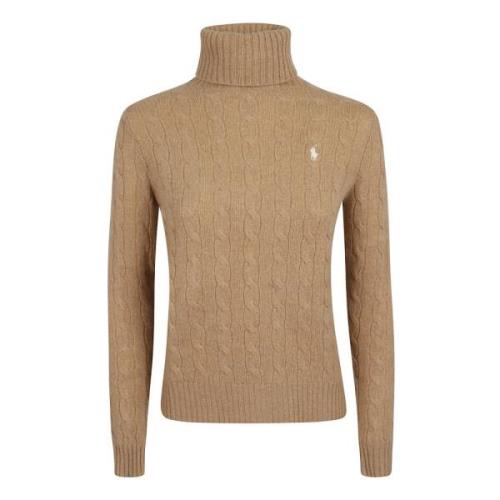 Polo Ralph Lauren Kamel Melange Halsdukstickad Tröja Beige, Dam