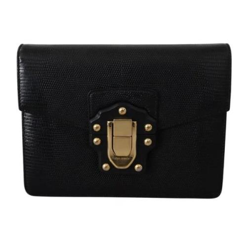 Dolce & Gabbana Lyxig Guld Metall Läder Clutch Väska Black, Dam