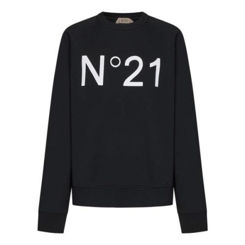 N21 Svart Oversized Crewneck Sweatshirt med Logo Black, Dam