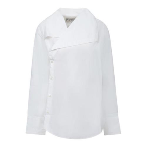 JW Anderson Vit Oversized Skjorta med Asymmetrisk Krage White, Dam