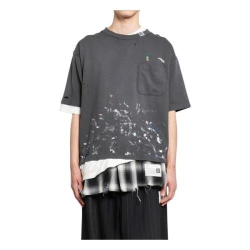 Mihara Yasuhiro Svart Sliten T-shirt med Färgfläckar Black, Herr