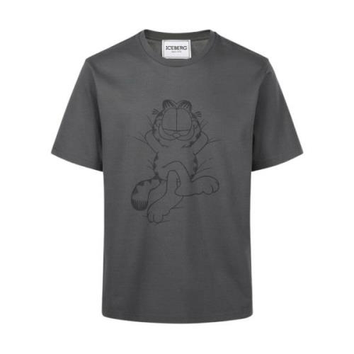 Iceberg Grå bomull jersey T-shirt med Lazy Garfield tryck Gray, Herr