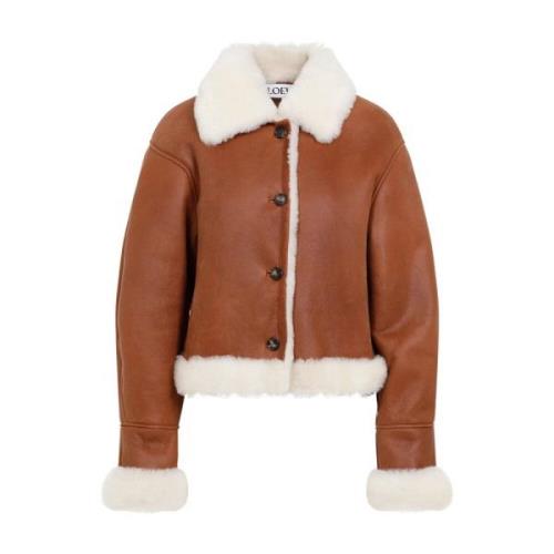 Loewe Vit Brun Shearling Vinterjacka Brown, Dam