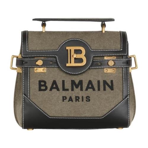 Balmain Canvas B-Buzz 23 väska med läderpaneler Beige, Dam