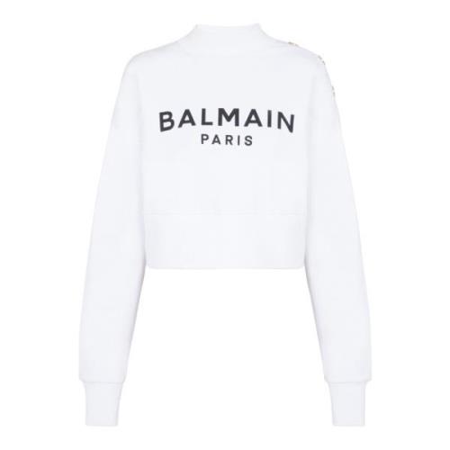 Balmain Beskuren sweatshirt med Pari-tryck White, Dam