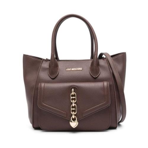 Love Moschino Brun Faux Läder Väska med Kedjedetaljer Brown, Dam