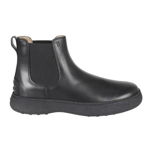 Tod's Svarta Ankelboots i Slätt Läder Black, Herr