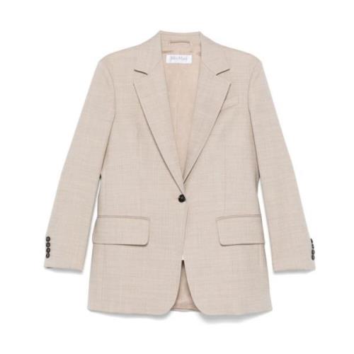 Max Mara Beige Ylleblazer med Kerf Revers Beige, Dam