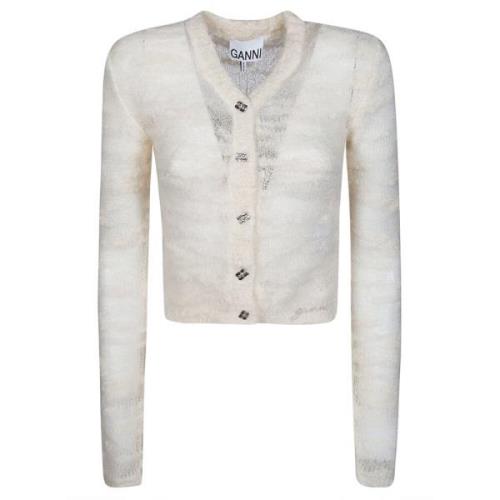 Ganni Boucle Cardigan Sweater White, Dam