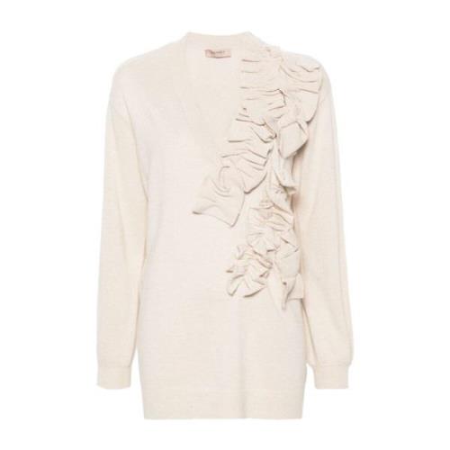 Twinset Beige V-Neck Ruffled Sweater Beige, Dam