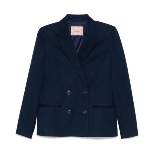 Twinset Blå Blazer med Pinstripe Mönster Blue, Dam