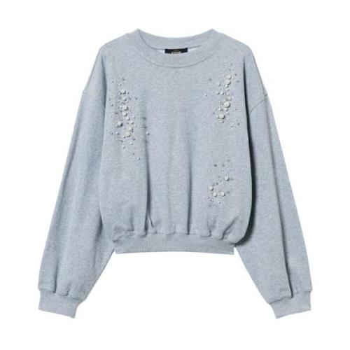 Twinset Grå Stickad Tröja med Faux-Pärldekoration Gray, Dam