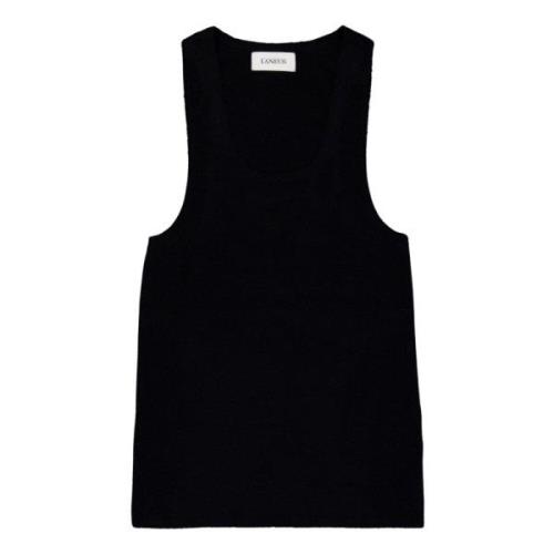 Laneus Crew Neck Wool Tank Top Black, Dam