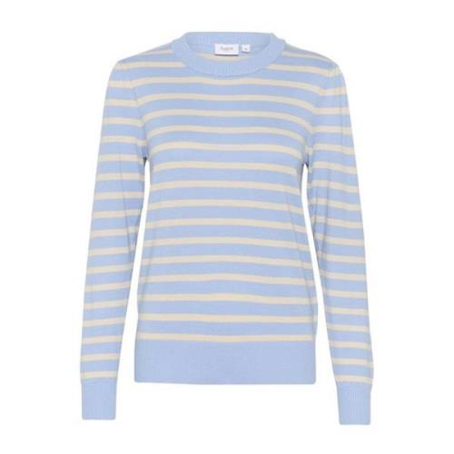 Saint Tropez Randig Pullover Tröja Heather Blue, Dam