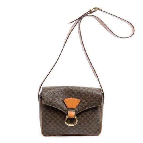 Celine Vintage Pre-owned Belagd canvas axelremsvskor Brown, Dam