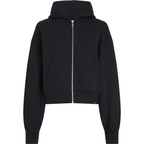 Calvin Klein Svart Dragkedja Hoodie Tröja Black, Dam