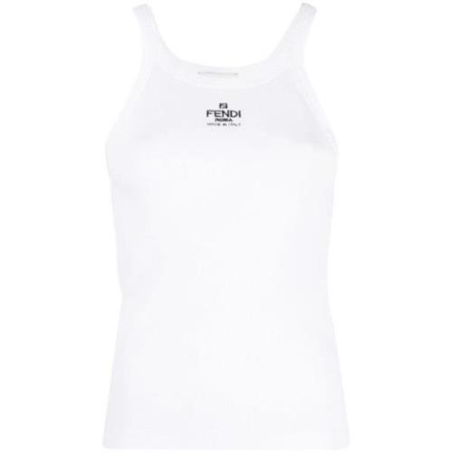 Fendi Logo-broderad Tanktop White, Dam