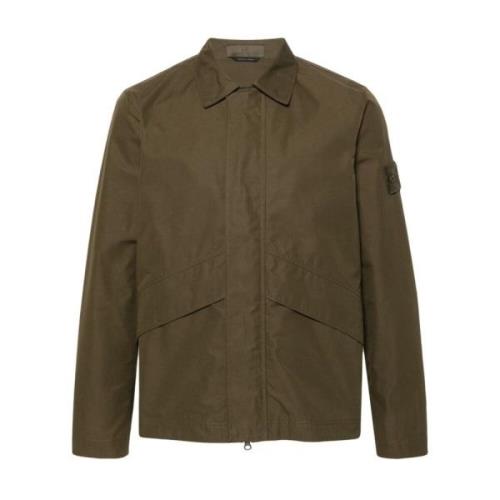 Stone Island Militärgrön Bomull Overshirt Jacka Green, Herr