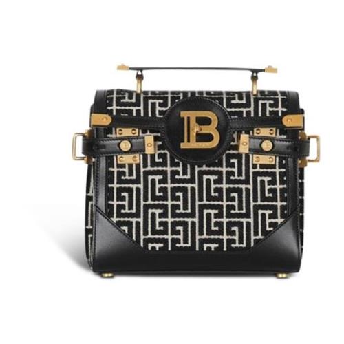 Balmain Bicolor jacquard B-Buzz 23 väska med svart läderpanel Black, D...