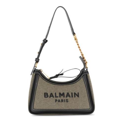 Balmain B-Army canvasväska med läderinsatser Beige, Dam