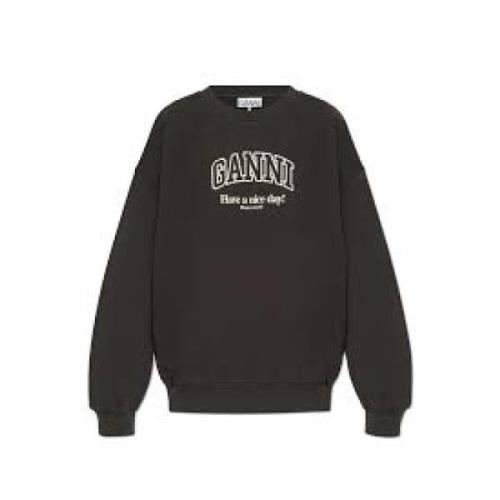 Ganni Avslappnad Sweatshirt Med Rund Hals Black, Dam