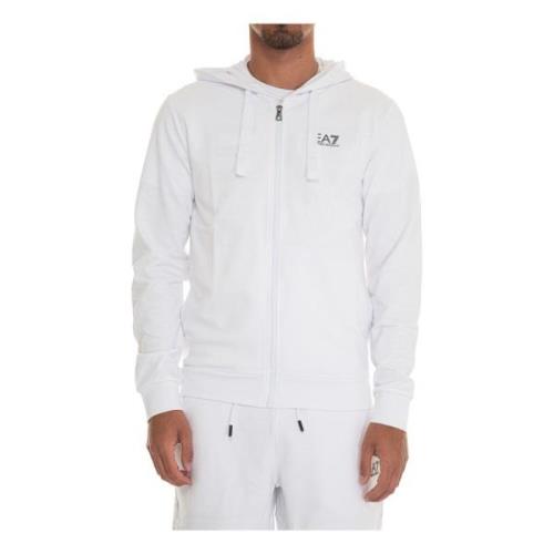 Emporio Armani EA7 Dragkedja Huva Tröja Logotyp Elastisk Vår White, He...