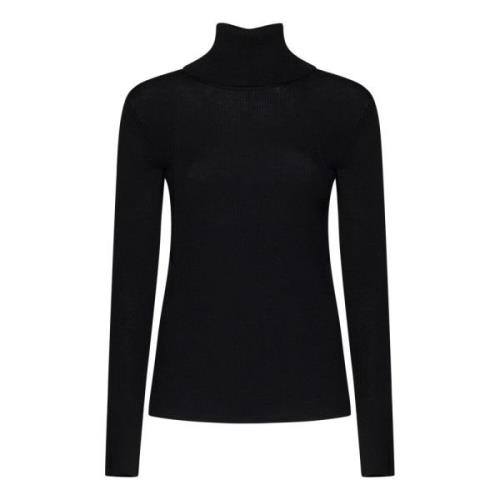 P.a.r.o.s.h. Svart Ribbstickad Turtleneck Tröja Black, Dam