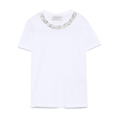 Ermanno Scervino Kristalldekorerad Crew Neck T-shirt White, Dam