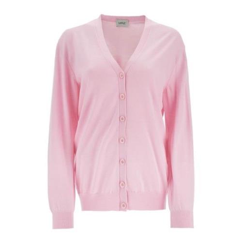 MRZ Lyxig Ull V-ringad Kofta Pink, Dam