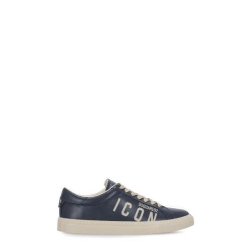 Dsquared2 Marinblå Läder Sneakers Herr Blue, Herr