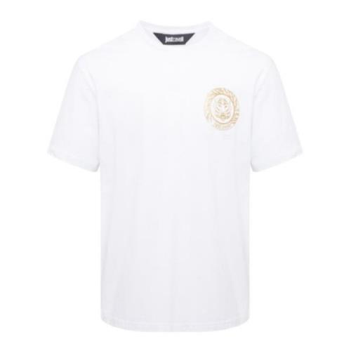 Just Cavalli Vit Bomull T-shirt med Guld Logo White, Herr