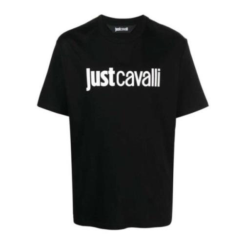 Just Cavalli Svart bomull T-shirt med främre logotyp Black, Herr