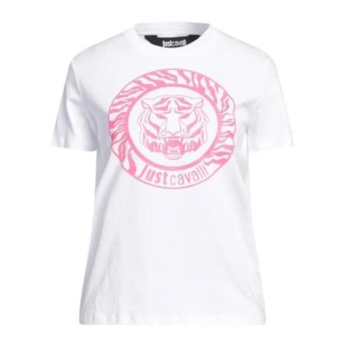 Just Cavalli Vit Bomull T-shirt med Frontlogo White, Dam