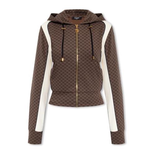 Balmain Monogrammönstrad huvtröja Brown, Dam