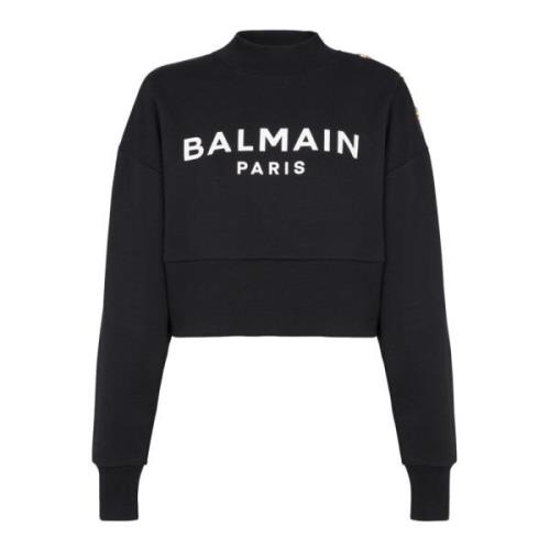 Balmain Sweatshirt med Bamain Paris print Black, Dam