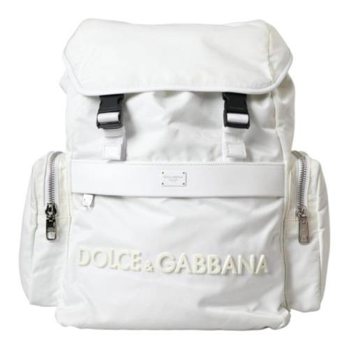 Dolce & Gabbana Vit Nylon-Gummi-Logo Ryggsäck Väska White, Unisex