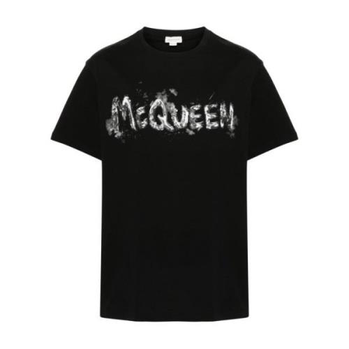 Alexander McQueen Svart Jersey Crew Neck Logo T-shirt Black, Herr