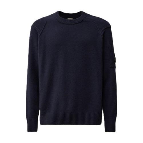 C.p. Company Blå Lamull Crewneck Tröja Blue, Herr