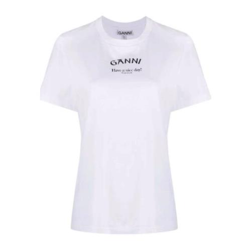 Ganni Bomull Logo Print T-shirt Vit White, Dam