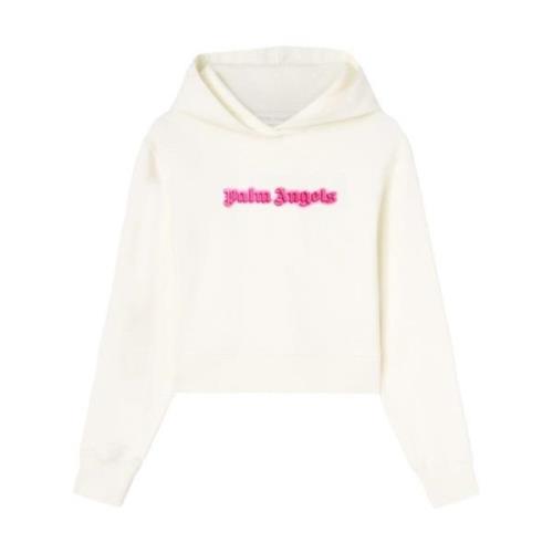 Palm Angels Kontrast Logo Elfenbens Hoodie White, Dam