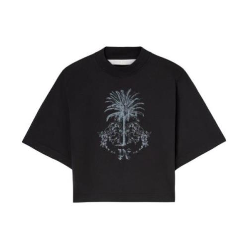 Palm Angels Svart Bomull T-shirt med Kontrasttryck Black, Dam