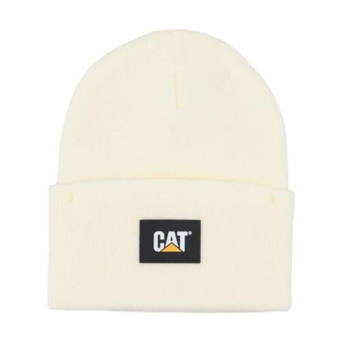 CAT Kräm Label Cuff Beanie Elastiskt Tyg Beige, Unisex